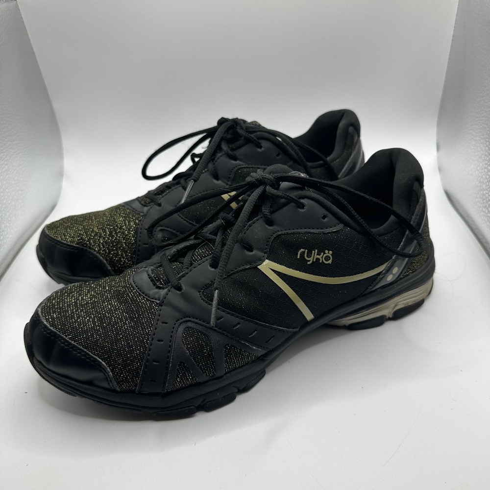 Ryka Womens Black Gold Metallic Mesh Training Sneakers Shoes Size 9.5 M